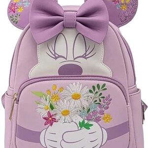 Disney Loungefly Minnie Lavender Backpack with Floral Design with matching ears